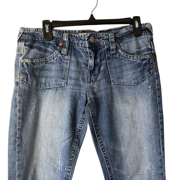 Maurices Y2k Jeans 9/10 Blue Denim Bootcut Mid Rise Distressed Pockets - Picture 2 of 10